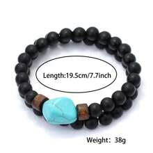 51Luckind 2pcs/Set Vintage Volcanic Stone & Turquoise Bead Asymmetrical Bracelet