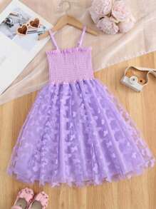 1 chiếc đầm công chúa dễ thương, thanh lịch, ngọt ngào cho bé gái, thêu hình bướm 3D, dây mảnh, chất liệu voan, thích hợp cho tiệc tùng, lễ hội, sinh nhật, biểu diễn, mọi mùa. - Màu tím - Xem 3