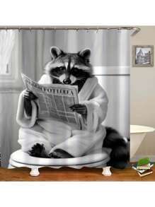 1/4pcs Raccoon Bathroom Shower Curtain Set, Bathroom Shower Curtain Set, Waterproof Fabric, Shower Curtain With 12 Hooks Back To School