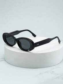 1pc Men's Oval Frame High Quality Minimalist Stylish Fashion Fashion Glasses, Suitable For Driving, Casual, Travel, Party And Daily Use - Black Frame Gray Film - View 1