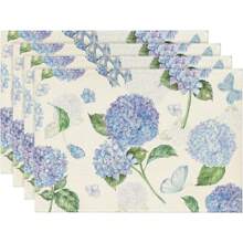 1-Piece, 4-Piece, 6-Piece Fresh Purple Floral Spring Series Placemats, 30 * 45cm Asymmetric, Animal, Plant Pattern Table Decoration, Spring Holiday Tablecloth Table Mat, Coaster Suitable For Family Parties, Kitchen Decoration, Restaurant, Company Gatherings