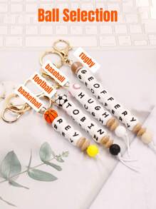 1pc Customized Silicone Abacus Bead Keychain With Sports Ball Design And 1~10 English Letters, Personalized Gift With Custom Name For Friends , Colorful, Rugby/Baseball/Football/Basketball, Cute, Adorable, Contracted, Kawaii, Stylish, Casual, Cuties Custom