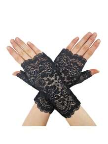 D EXCEED 1/2 件女士短款蕾丝手套露指新娘腕手套歌剧晚会婚礼茶会舞会角色扮演