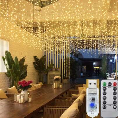 LED 窗帘灯冰条灯串灯，太阳能串灯户外屋檐灯，带 8 种照明模式，防水太阳能庭院灯，派对，庭院，花园，节日装饰灯