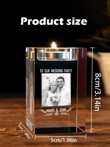 个性化 3D 照片水晶烛台定制雕刻水晶烛台，带有您自己的图像文字周年纪念圣诞节生日礼物送给爸爸妈妈他她（白色），爱在这里生活水晶茶灯烛台，个性化情侣礼物，订婚礼物，个性化柱状烛台