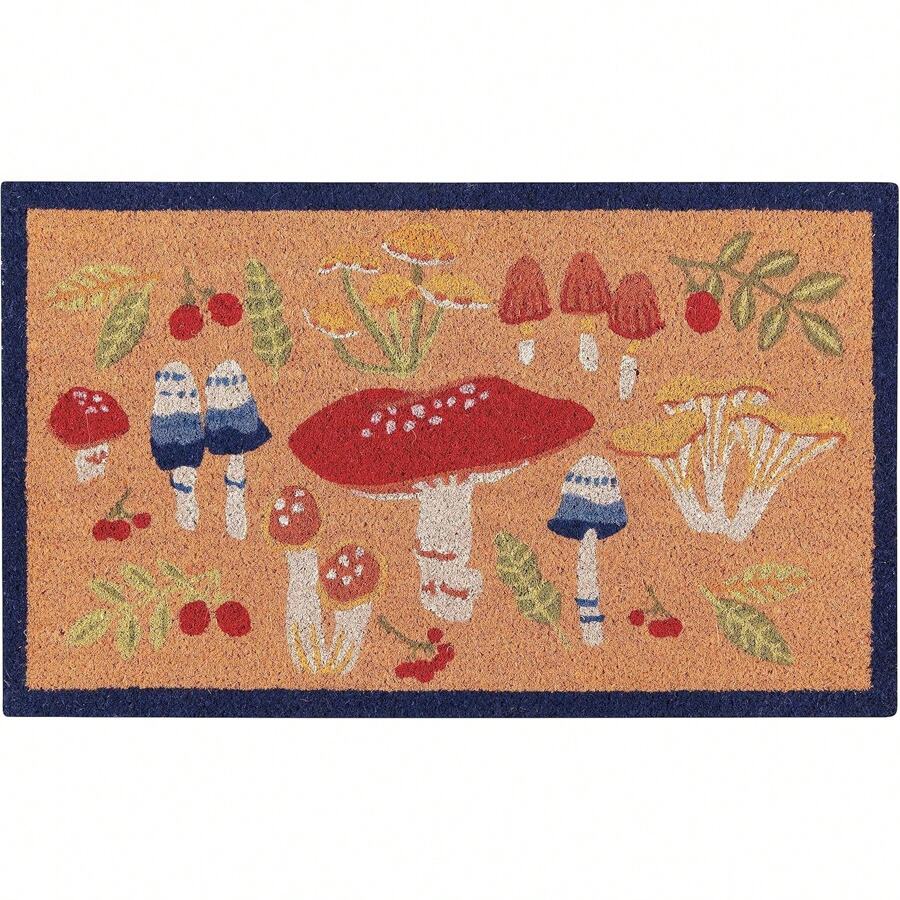 Vintage Printed Doormat, Entrance Door Mat, Non-Slip Rubber Backing Welcome Door Mats Low Profile Doormat For Entryway Outside Rug For Front Door, Entrance, Kitchen -30" X 18" - Field Mushrooms - View 1