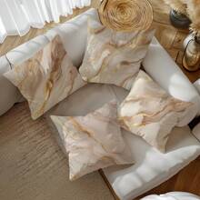 MEMNUN 4pcs 17.7*17.7in(45*45cm)/19.69*19.69in(50*50cm)/15.75*15.75in(40*40cm) Beige Marble Pattern Printed Polyester Pillowcase Cover [Single-Sided Printing][Pillow Insert Not Included], Suitable For Home, Bedroom, Sofa, Car Decoration, Personalized Gifts - Multicolor - View 9
