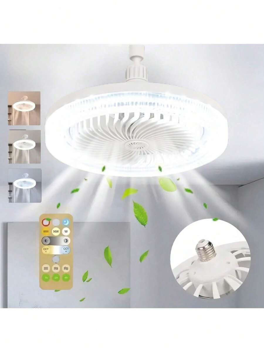 Ceiling Fan With Light And Remote Control, E27 Base, 3 Speed Wind Adjustment, 3000-6500k Dimmable LED Light For Bedroom, Kitchen - 透明水晶 - 查看 1