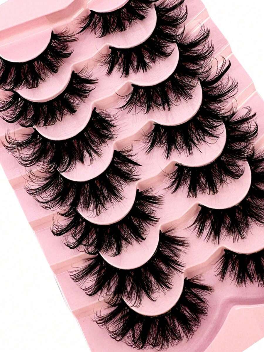 HBZGTLAD 7 Pairs Faux Mink Lashes Multipack Mink Lashes Fluffy False Eyelashes 22mm Full Wispy Lashes 8D Volume Curly Fake Eyelashes - Màu xanh lam - Xem 1
