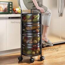 NetHong 3/4/5 Tier Kitchen Rotating Storage Trolley Cart Utility Vegetable Mobile Shelf Rack - 黑色 - 查看 11