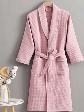 1 pieza Bata de baño de tejido de gofre, bata de baño unisex para adultos, bata de baño de primavera/verano, bata de baño para el hogar/hotel SPA, de secado rápido, holgada, en múltiples colores, para el baño/decoración del hogar, de vuelta al colegio