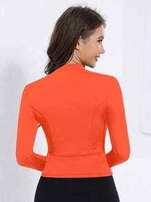 Damen einfarbige Strickjacke mit hohem Kragen, Reißverschluss, Langarm und Daumenöffnung, minimalistischer Stil für Sport
