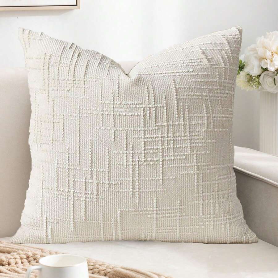 1 件雪尼尔装饰抱枕套，简约风格，适合客厅、卧室、户外、汽车，全年可用 - 乳白色 - 查看 1