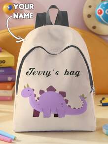 1pc Customized Cute Cartoon Dinosaur Pattern Backpack, Can Be Customized According To Your Unique Design, Suitable For Children And Teenagers, Print Your Own Name Or Print Your Sister/Classmate's Name As A Gift