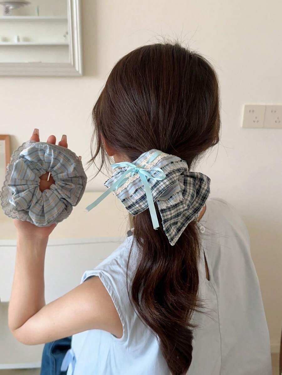 可爱蝴蝶结风格面料发圈，时尚弹性发带，女士新款头饰 - 彩色 - 查看 1