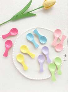 6 件/套女士勺形发夹组合，休闲可爱多巴胺创意清新时尚锌合金和树脂材料新品彩色光泽发夹配件适合日常通勤化妆，侧刘海夹前刘海夹发饰 - 彩色 - 查看 1