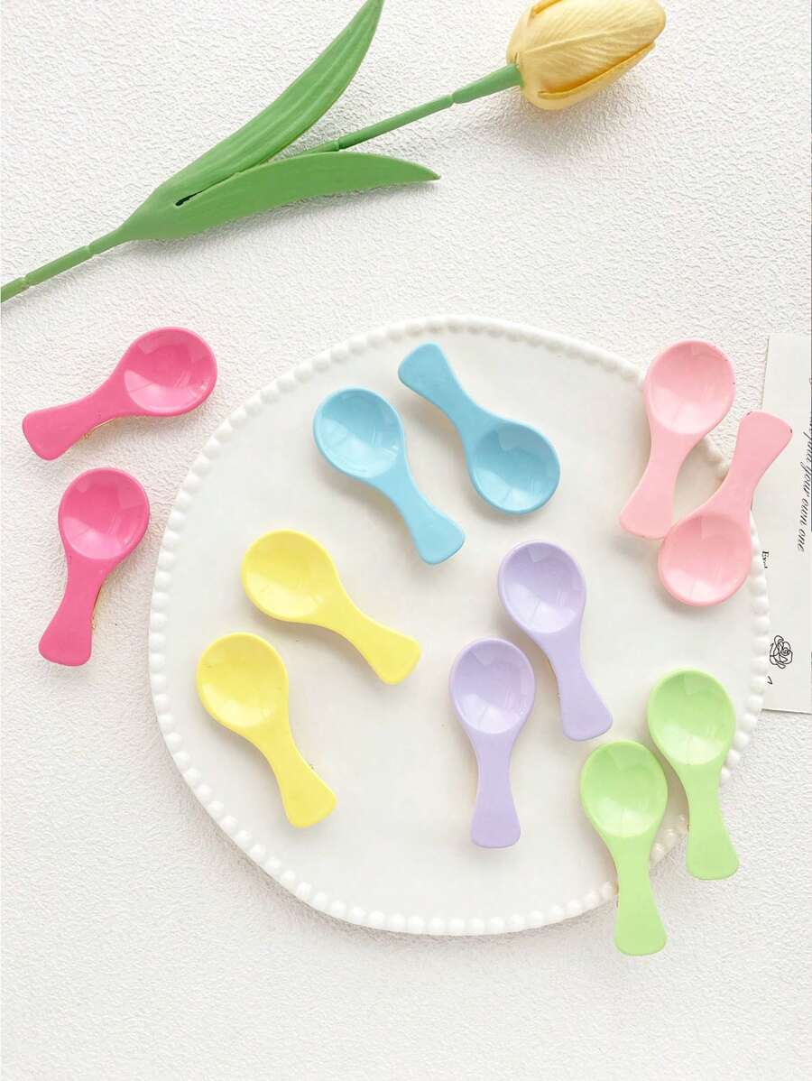 6 件/套女士勺形发夹组合，休闲可爱多巴胺创意清新时尚锌合金和树脂材料新品彩色光泽发夹配件适合日常通勤化妆，侧刘海夹前刘海夹发饰 - 彩色 - 查看 1