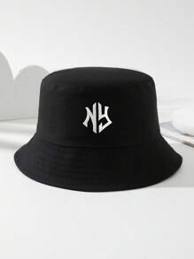 1 件男女通用纯色 NY 字母刺绣渔夫帽，户外运动旅行海滩必备渔夫帽，透气时尚百搭太阳帽