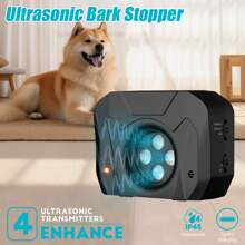 جهاز منع النباح الأوتوماتيكي بالموجات فوق الصوتية الجديد، مدرب الكلاب، مانع النباح، تدريب، صوت فوق صوتي وتشغيل ب- 3 مستويات، متين ومقاوم للماء بمعيار IP45، يمكن تعليقه على الأشجار أو في أي مكان بالمنزل أو خارجه