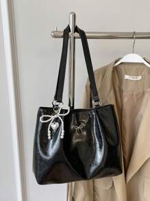 1pc Women's Crackle PU Leather Large Capacity Tote Bag With Chain Strap, Suitable For Girls, Ladies, College Students, Career Starters And Office Workers, Great For Work, Business, Commuting, School