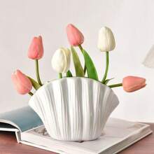 1 Stück Premium einfache kreative Muschelvase, Tulpen Künstliche getrocknete Blumen Dekoration, Wohnzimmer/Esszimmertisch Blumenarrangement Accessoire, geeignet für Heim- und Tischdekoration Heimdekoration Raumdekoration Blumenvase Glasvase - Verschiedenfarbig - Übersicht 6