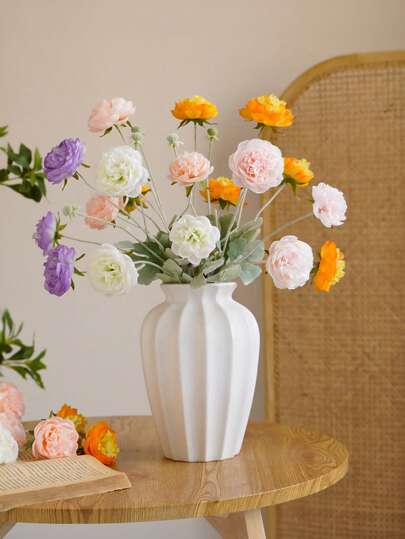 1PC Shatterproof Faux Ceramic Plastic Vase, Moderne Minimalist Home Wit Gestreepte Textured Cylindrical Elegante Multi Functional ative Flower Vase Wedding, Office, Seasonal Displays, Year Round Indoor/Outdoor Room Glass view 2