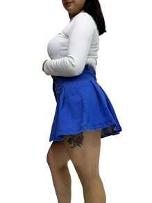 Falda tableada de mezclilla - Azul lavado medio - Ver 5