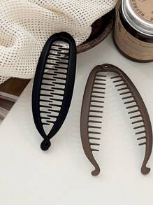 2 piezas Pinzas de pelo en forma de plátano de color negro mate y café con diseño simple y antideslizante, versátiles para recogidos bajos, accesorios para el cabello, accesorios escolares, accesorios para la cabeza, accesorios para el cabello para mujeres - Multicolor - Ver 5