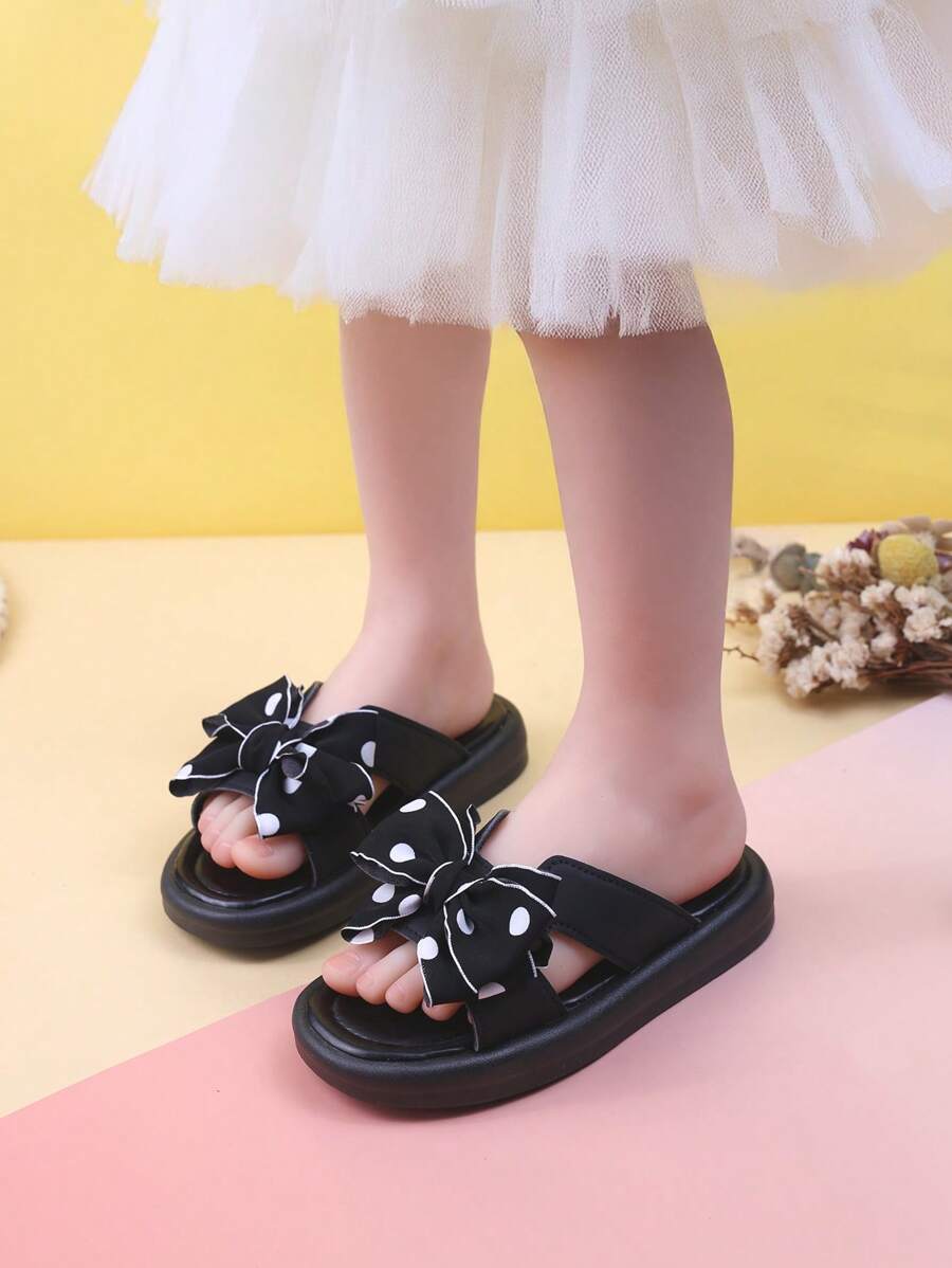 儿童时尚拖鞋夏季女童凉鞋幼儿/小童/大童鞋平底防滑可爱蝴蝶结沙滩鞋 - 黑色 - 查看 1