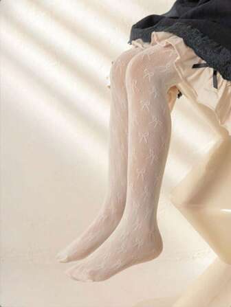 1 双蝴蝶结网眼女童紧身裤，适合 2-12 岁儿童，夏季