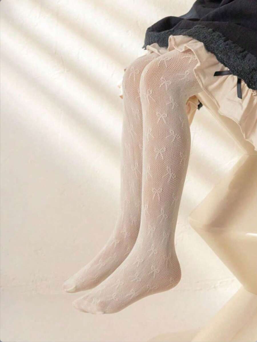 1 双蝴蝶结网眼女童紧身裤，适合 2-12 岁儿童，夏季