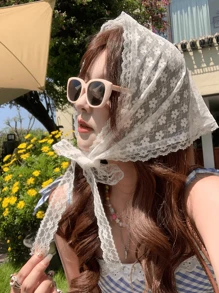 1pc French Lace Floral Bandana, Countryside Style, Sweet For Daily Wear, Travel, Photo Shooting Bandanas Head Bandana Hair Scarf