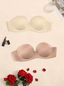 2pcs/Set Strapless Women Wireless Padded Seamless Lingerie Bra For Backless/Strapless Dresses & Wedding Gowns, Lift And Support