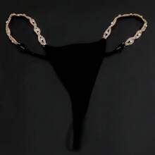 1 pieza Cadena corporal tanga sexual con forma de ojo con rhinestones plateados para mujer, para fiesta
