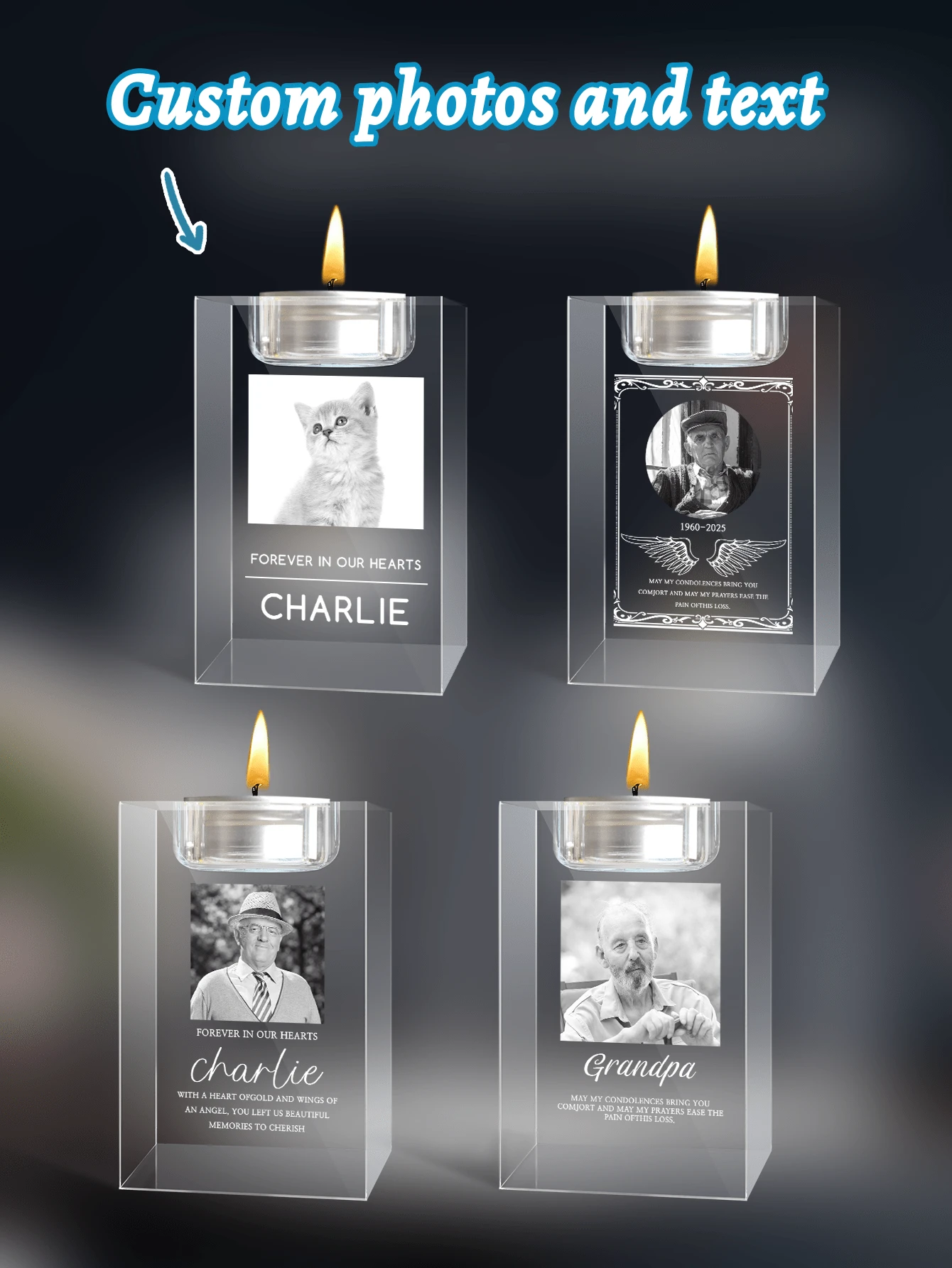 Custom Photo Candle Holder, Remembrance Gift, Passed Away Loved One, Picture In Glass, Holiday Decor | 3D Photo Crystal Candle Holder,Memorial Gifts For Loss Of Dad, Mom Or Loved One , Engraved Inside The CrystalGlass With Your Photo And Text -Bereavement AndCondolence Gift -Remembrance - Multicolor - View 1