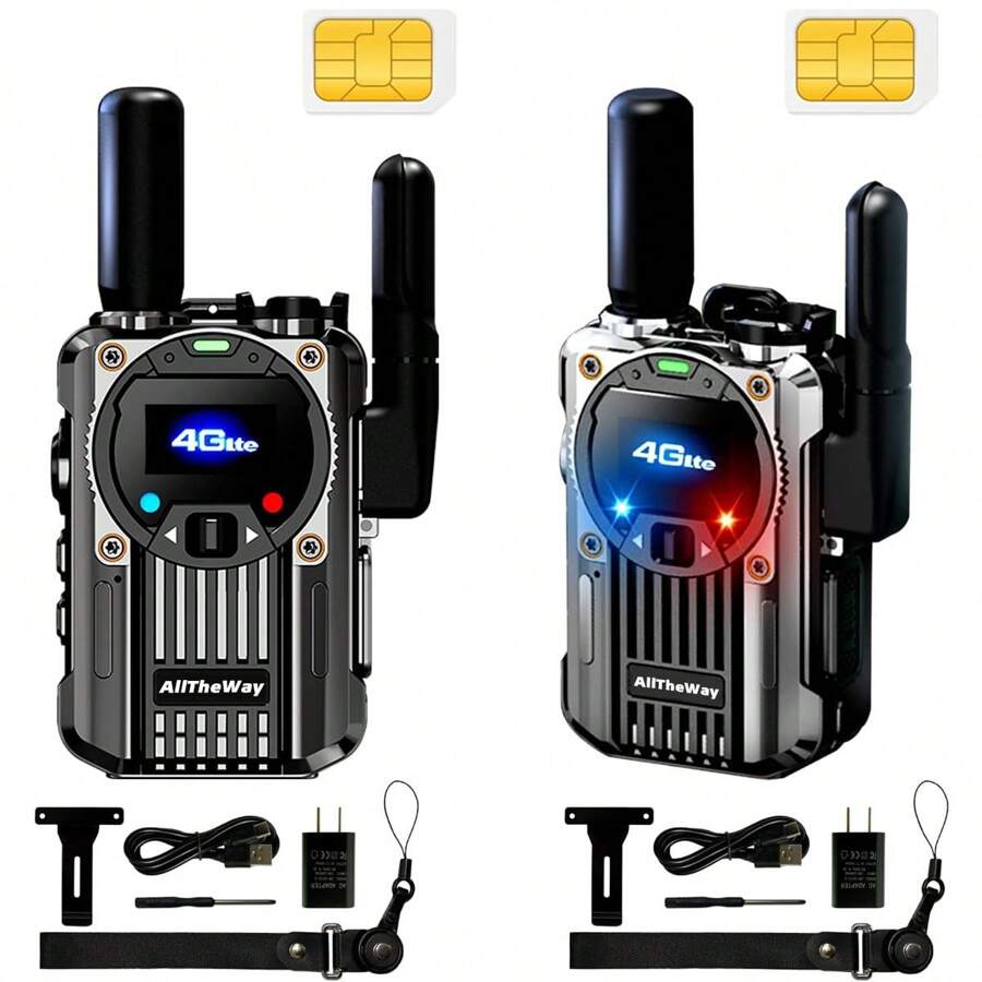 Rapid Radios Unlimited Range Global Walkie Talkie Nationwide 4G Ptt Two Way Radios With FM Radio, SOS Alarm Long Range  Radio For Group Communication, Family(2pcs With SIM Cards)
