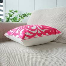 1 pieza Funda de cojín de lona con diseño de bordado floral - Rosa Fucsia - Ver 7