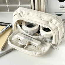 1 件 Sanrio Pochacco 狗狗设计帆布双层翻盖铅笔盒，风格清新，容量大，适合文具和学校用品，外观可爱，高端 - 彩色 - 查看 3