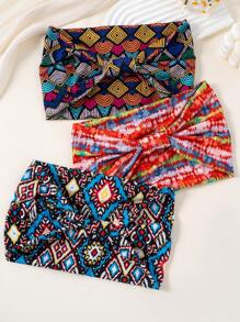 3 pièces/1 pièce Bandeau élastique à nœud de style bohème, bandeau de sport imprimé large, doux et respirant pour femmes et adolescentes, tenue décontractée et sportive, accessoires cheveux, turban, bandeau de transpiration, serre-tête