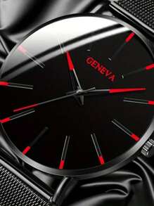 2pcs Fashion Mesh Men Watch Scale Simple Quartz Watch For Man And 1 Business Men's Wallet - Black - View 2