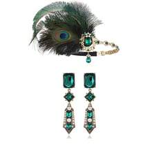 1 Set Of 2pcs 1920s Party Headpiece, Black Feather Headband & Red Drop Earrings Accessories, Zinc Alloy - Multicolor - View 6
