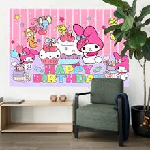 Sanrio 1PC Cute And Sweet Pink Cherry Melody Birthday Theme Party Background Fabric Decoration -82.7 * 5.1/59.1 * 39.4/39.4 * 29.5 Inches, Kawaii Cherry Dessert Cake Star Melody Pink Stripe Photography Background Birthday Party Decoration Supplies Newborn Shower Theme Party Cake Table Banner Decoration Photo Booth Studio Props