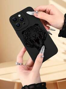 Funda de teléfono con diseño de manzana y tigre compatible con iPhone 11, iPhone 13, iPhone 14 Pro Max - Negro - Ver 4