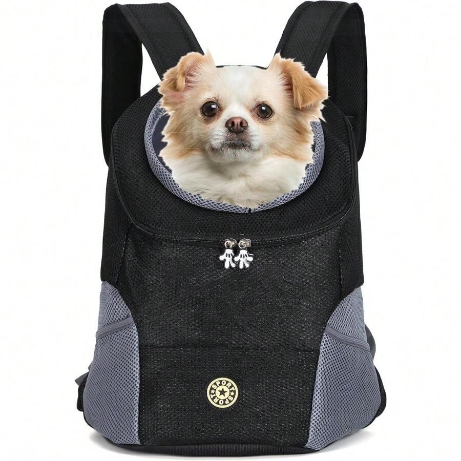 Pet Dog Backpack Carrier With Storage Pockets Dog Front Pack For Small Dogs Cats Head Out Breathable Chihuahua Backpack For Hiking Cycling Walking - Black - View 1
