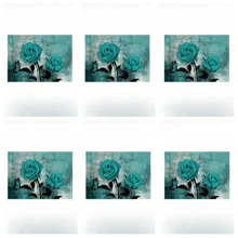 4 piezas, empacadas en 6 piezas, Individuales de mesa, diseñados con un patrón de rosa azul oscuro sobre lino, individuales de mesa, hechos de poliéster lavable a máquina, tamaño 12 * 18 pulgadas/30 * 45cm, resistentes al calor, adecuados para decoración del hogar, restaurante, decoración de hotel