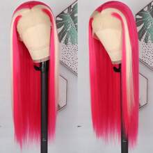 13X4 Pink & Brown Lace Front Wigs Pre Plucked Soft Free Part Long Straight Wigs Glueless Pink Skunk Stripe Wig Wear And Go Wig Heat Resistant Fiber Hair Synthetic Lace Front Wigs For Fashion Women For Daily Christmas Party Cosplay Use - 挑染金色 - 查看 3