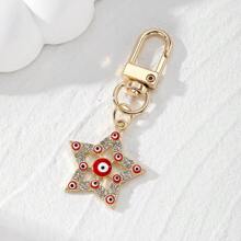 1pc Unisex Rhinestone Eye Design Hollow Five-Pointed Star Keychain, Alloy Vintage Decor Keyring, Fashion Bag Accessories