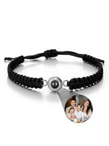 1条可定制照片投影手链，不锈钢彩色编织情侣手链，适合男士、女士、情侣、家人，可作为照片纪念，是节日、母亲节、父亲节、情人节和生日的个性化礼物。 - 黑色款式3 - 查看 11