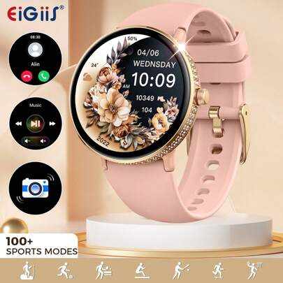 EIGIIS Reloj inteligente elegante y de estilo para mujeres, con múltiples modos deportivos, rastreador de actividad física, llamadas inalámbricas para atender/rechazar, compatible con iOS y Android, regalo ideal para novia/esposa, Día de la Madre