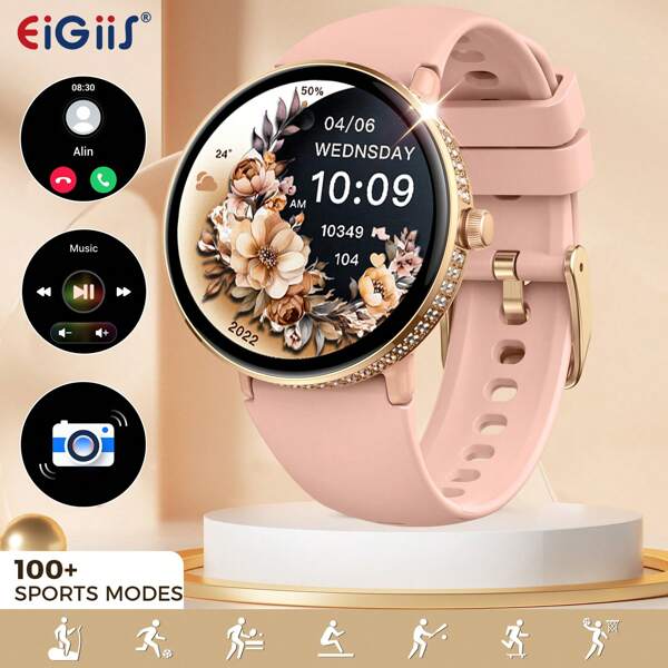 EIGIIS Smartwatch da donna, orologio smart dal look bello e stiloso per donne, con molteplici modalità sportive, tracker fitness, chiamate senza fili per rispondere/rifiutare, compatibile con iOS e Android, regalo ideale per fidanzate/persone care, festa della mamma